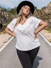 Plus Size Lace Detail V-Neck Short Sleeve Blouse White Woman Blouses