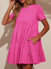 Tiered Round Neck Short Sleeve Mini Dress Casual Dresses