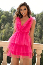 Ruffled V-Neck Sleeveless Mesh Dress Cocktail Dress