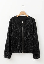 Sequin Zip Up Long Sleeve Jacket Woman Outerwear