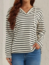 Drawstring Striped Long Sleeve Hoodie Stripe Woman Sweatshirts
