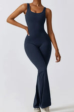 Basic Bae Cutout Ruched Bootcut Sleeveless Active Jumpsuit Dark Blue Woman Activewear