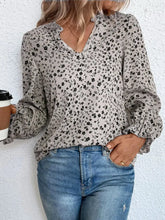 Notched Neck Flounce Sleeve Blouse Woman Blouses