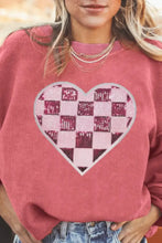 Valentine’s Day Sequin Checkered Heart Long Sleeve Sweatshirt Woman Sweatshirts