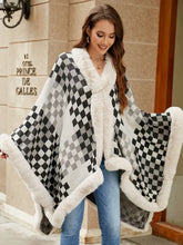 Fuzzy Checkered Long Sleeve Poncho Woman Outerwear