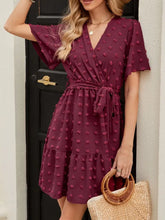 Swiss Dot Flutter Sleeve Wrap Dress Woman Casual Dress