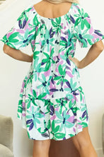 Floral Print Shirred Square Neck Loose Fit Mini Dress Casual Dresses