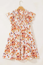 Printed Tie Neck Cap Sleeve Mini Dress Casual Dresses