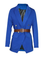 Buttoned Lapel Collar Long Sleeve Blazer Woman Outerwear