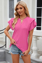 Eyelet Notched Short Sleeve T-Shirt Woman T Shirts