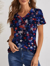 Star V-Neck Short Sleeve T-Shirt Navy Woman T Shirts