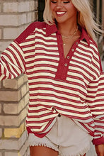 Stripe Johnny Collar Drop Shoulder Sweatshirt Woman Sweatshirts