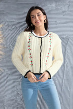 Graphic Cable-Knit Button Up Cardigan Cream Woman Outerwear