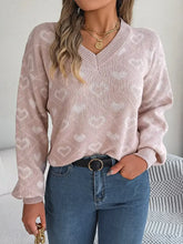 Heart Pattern V-Neck Long Sleeve Sweater Sweater Pullovers