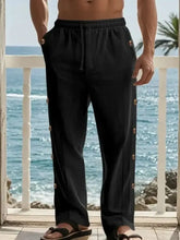 Men's Full Size Side Button Wide Leg Pants Plus Size Black Woman Sweatpants