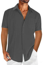 Men's Full Size Casual Short Sleeve Button Down Shirt Plus Size Dark Gray Mens Tops