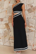 Cutout Contrast Trim Single Shoulder Dress Maxi Dresses