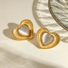 Stainless Steel Cat's Eye Stone Heart Earrings Earrings