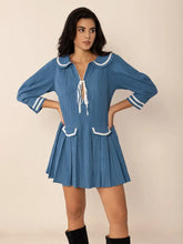 Tie Front Pleated Three-Quarter Sleeve Mini Dress Casual Dresses