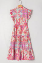 Tribal Paisley Print Ruffled Sleeve Notch Neck Midi Dress Casual Dresses