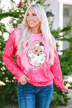 Christmas Santa Claus Tie Dye Print Pullover Sweatshirt Fuchsia Pink Woman Sweatshirts