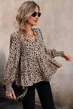 Perfee Notched Lantern Sleeve Tiered Top Woman Blouses