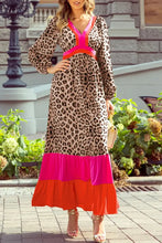 Leopard V-Neck Long Sleeve Maxi Dress Leopard Woman Maxi Dress