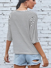 FAM-FAM Striped Round Neck Raglan Sleeve T-Shirt Woman T Shirts