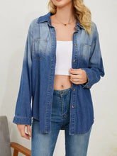 Button Up Long Sleeve Denim Jacket Dusty Blue Woman Outerwear