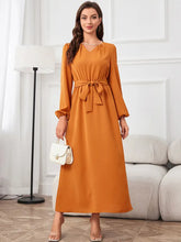 Orange tie waist puff sleeve maxi dress in satin
