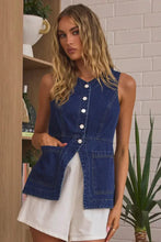 Sleeveless Button-Front Denim Vest Top Woman Denim Tops