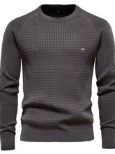 Texture Round Neck Long Sleeve Sweater Dark Gray Mens Tops