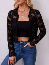 Lace Open Front Long Sleeve Jacket Black Woman Outerwear