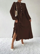 Half Button Tie Waist Long Sleeve Maxi Dress Maxi Dresses