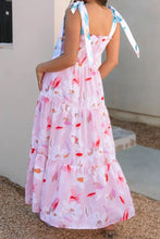 Floral Print Knotted Shoulder Smocked Maxi Dress Woman Maxi Dress