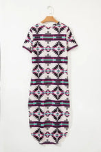Aztec Print V-Neck Midi Dress Woman Casual Dress