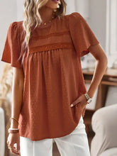 Devine Lace Detail Round Neck Short Sleeve Blouse Terracotta Woman Shirt