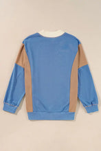 Slit Color Block Round Neck Long Sleeve Sweatshirt Woman Sweatshirts