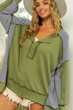 Striped Exposed Seam Half Button Sweatshirt Woman Sweatshirts
