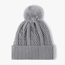 Cable Knit Solid Color Hat with Pompom Gray One Size Hats