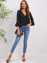 V-Neck Lace Detail Flounce Sleeve Blouse Woman Blouses
