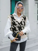 Houndstooth V-Neck Sweater Vest Black Woman Outerwear