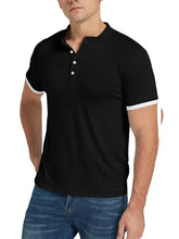Men's Classic Contrast Trim Henley Top Black Mens Tops