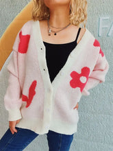 Flower Button Down V-Neck Long Sleeve Cardigan Woman Outerwear