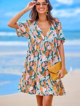 Printed V-Neck Short Sleeve Dress Casual Dresses