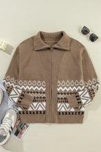 Zip Up Long Sleeve Geometric Cardigan Woman Outerwear