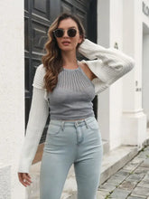 Ribbed Exposed Seam Long Sleeve Cardigan Woman Outerwear