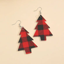 Christmas Tree PU Leather Dangle Earrings Deep Red One Size Earrings