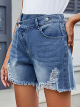 Distressed Raw Hem Asymmetrical Waist Denim Shorts Denim Shorts