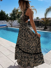 Leopard Print Sleeveless Maxi Dress with Lace Trim Woman Maxi Dress